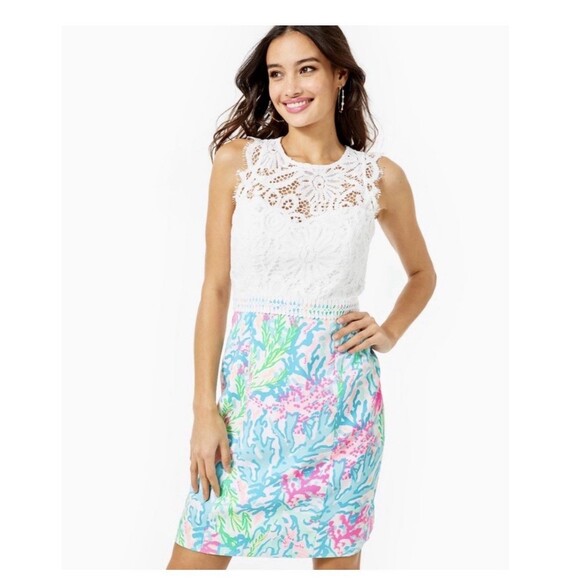 Lilly Pulitzer Dresses & Skirts - Lilly Pulitzer Sharice Stretch Shift Dress 00 in Multi Coral Bay Sleeveless Luxe
